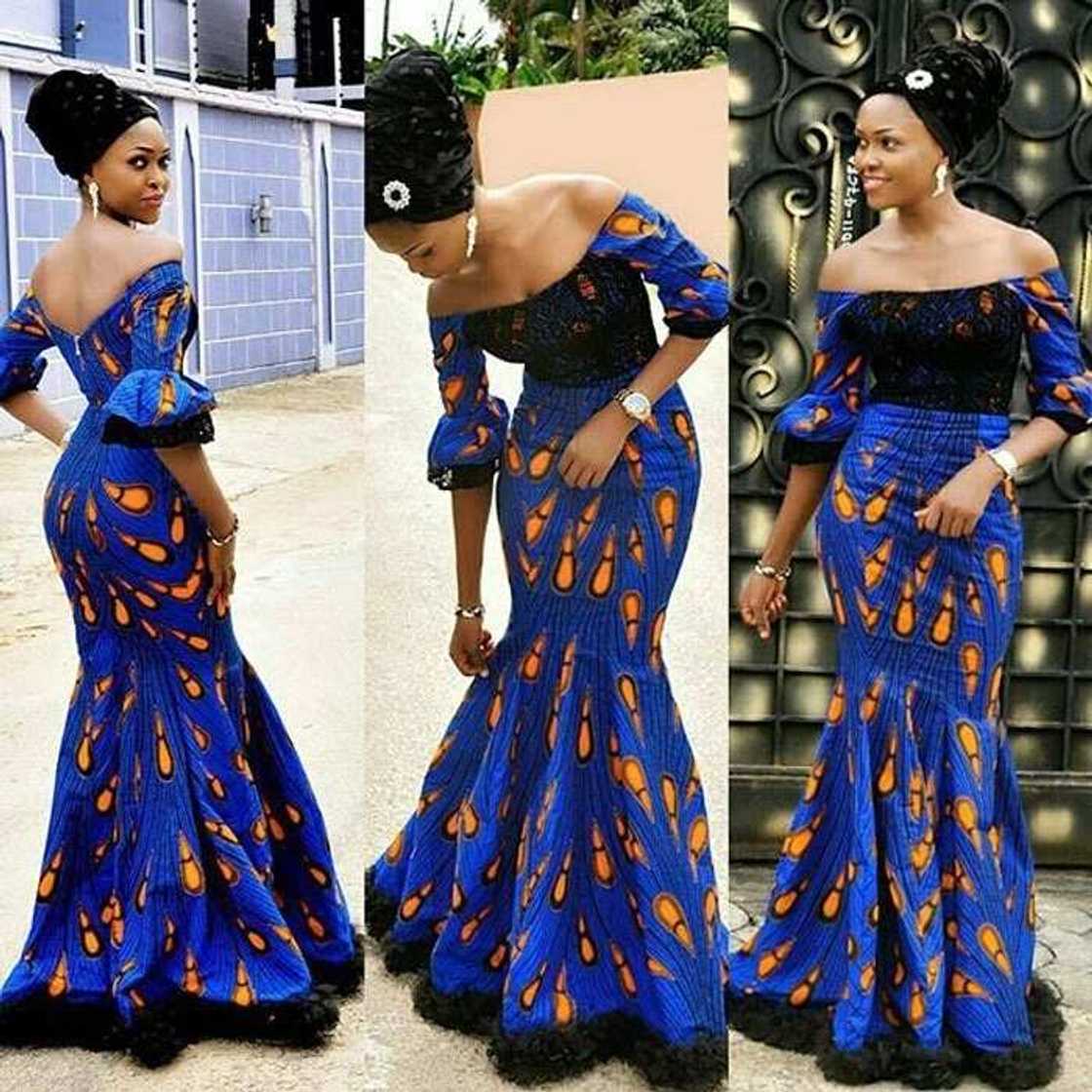 Ankara maxi dresse with black lace decor Ankara maxi dresse with black lace decor