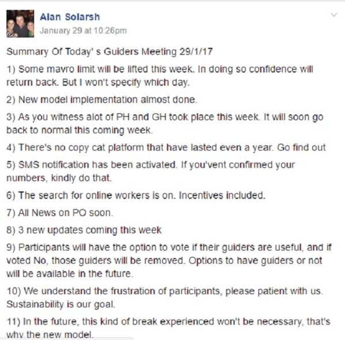9 points raised in the most recent MMM guiders' meeting 9 points raised in the most recent MMM guiders' meeting