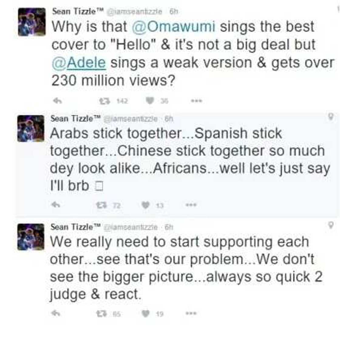 Adele's Hello Is Weak - Sean Tizzle (PICTURED) Adele's Hello Is Weak - Sean Tizzle (PICTURED)