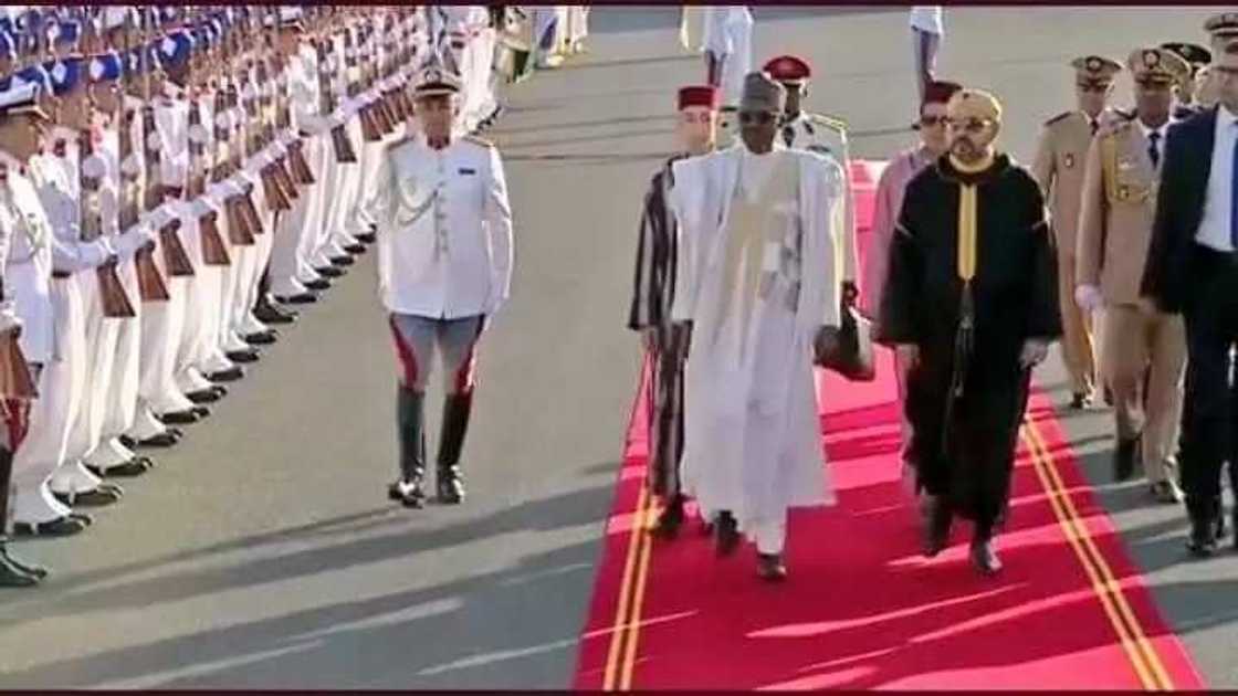 Buhari receives rousing welcome from king of Morocco. Credit: Presidency Buhari receives rousing welcome from king of Morocco. Credit: Presidency