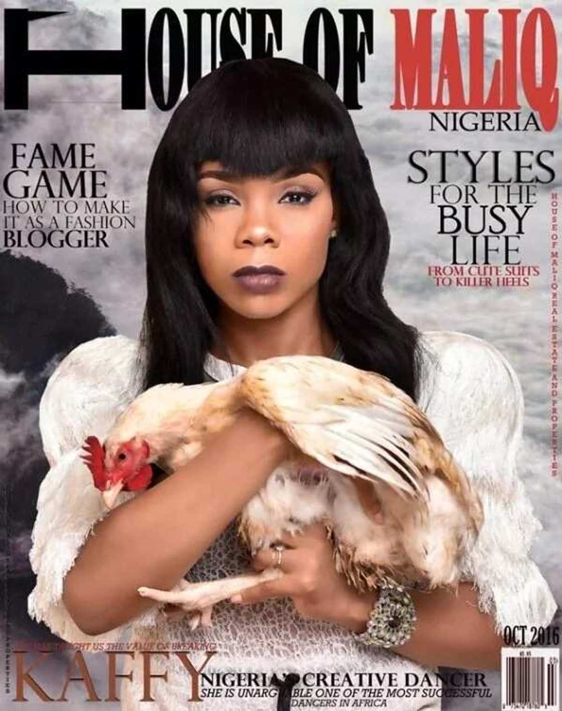 Kaffy and a chicken strike a pose