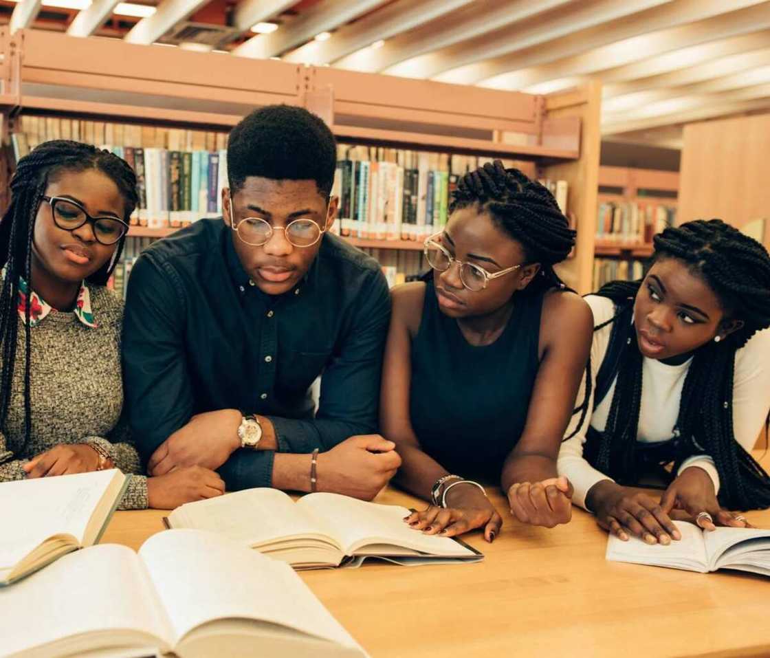 students in library