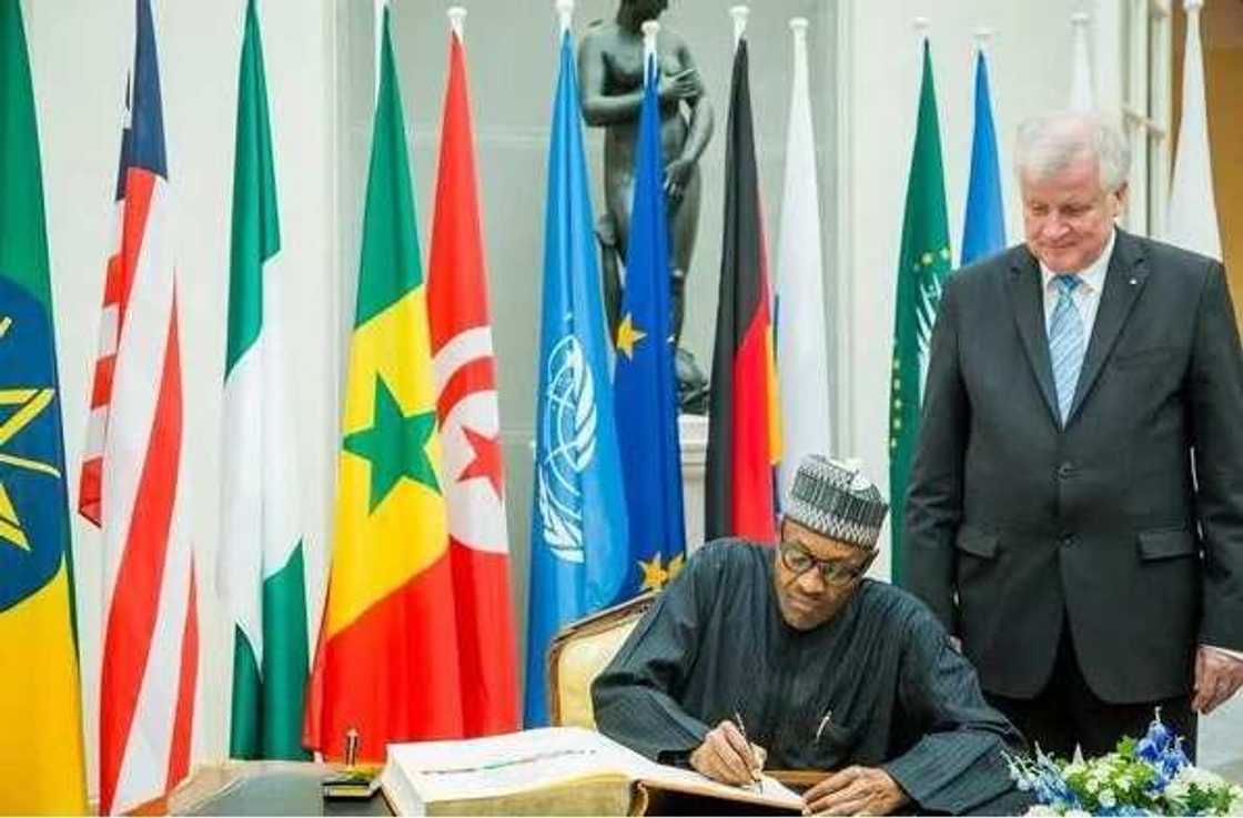 President Buhari Chats With UN Secretary, German Minister President Buhari Chats With UN Secretary, German Minister
