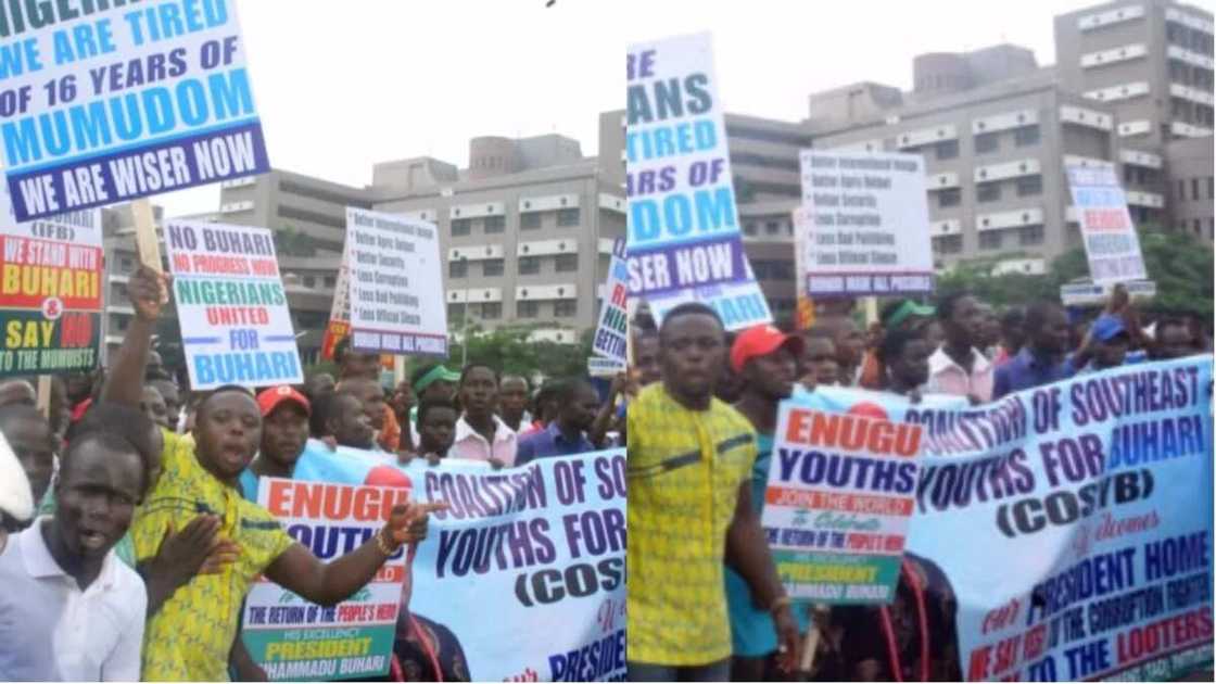 Members of a of Coalition of Igbo groups during a rally in support of President Muhammadu Buhari at the State House, Abuja. Photo credit: Abayomi Adeshida