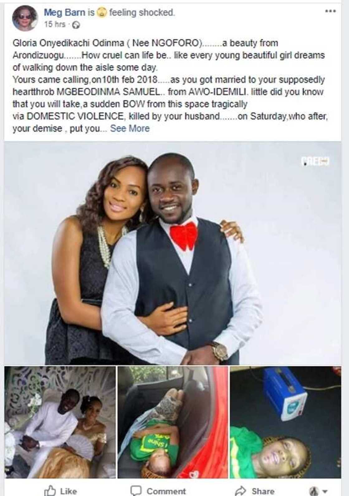 How Mgbeodinma Samuel beat his wife Gloria Onyedikachi Obinna to death 4 months after they got married (photos) How Mgbeodinma Samuel beat his wife Gloria Onyedikachi Obinna to death 4 months after they got married (photos)