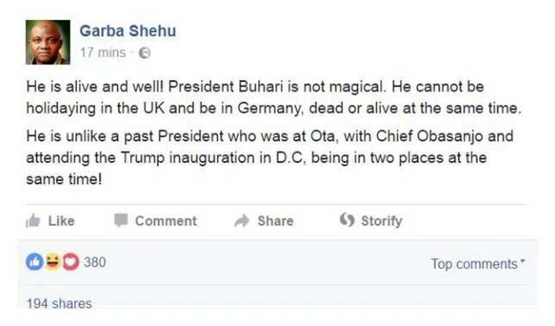 Buhari is alive - Presidency debunks death rumour Buhari is alive - Presidency debunks death rumour