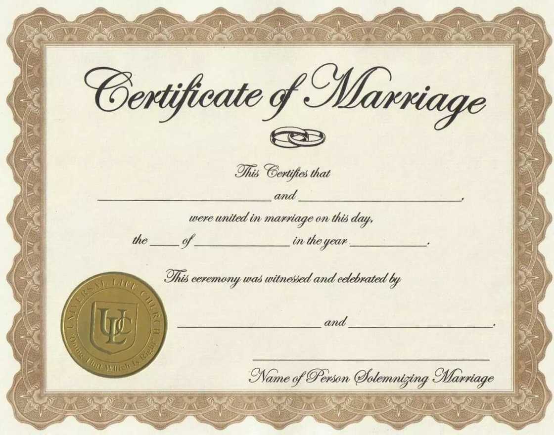 Marriage certificate sample