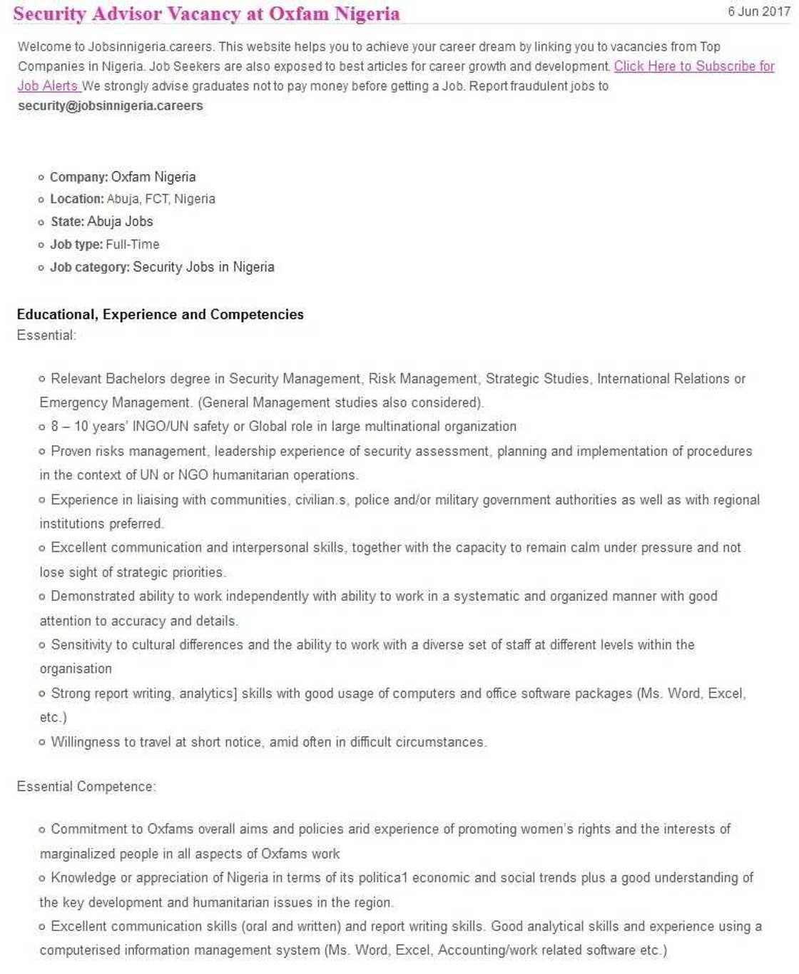 Security Advisor Vacancy at the Oxfam Security Advisor Vacancy at the Oxfam