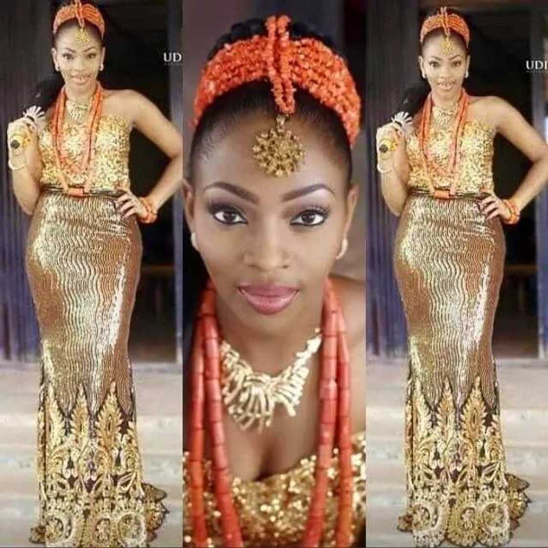 Igbo traditional wedding attire for the bride - gorgeous gold Igbo traditional wedding attire for the bride - gorgeous gold