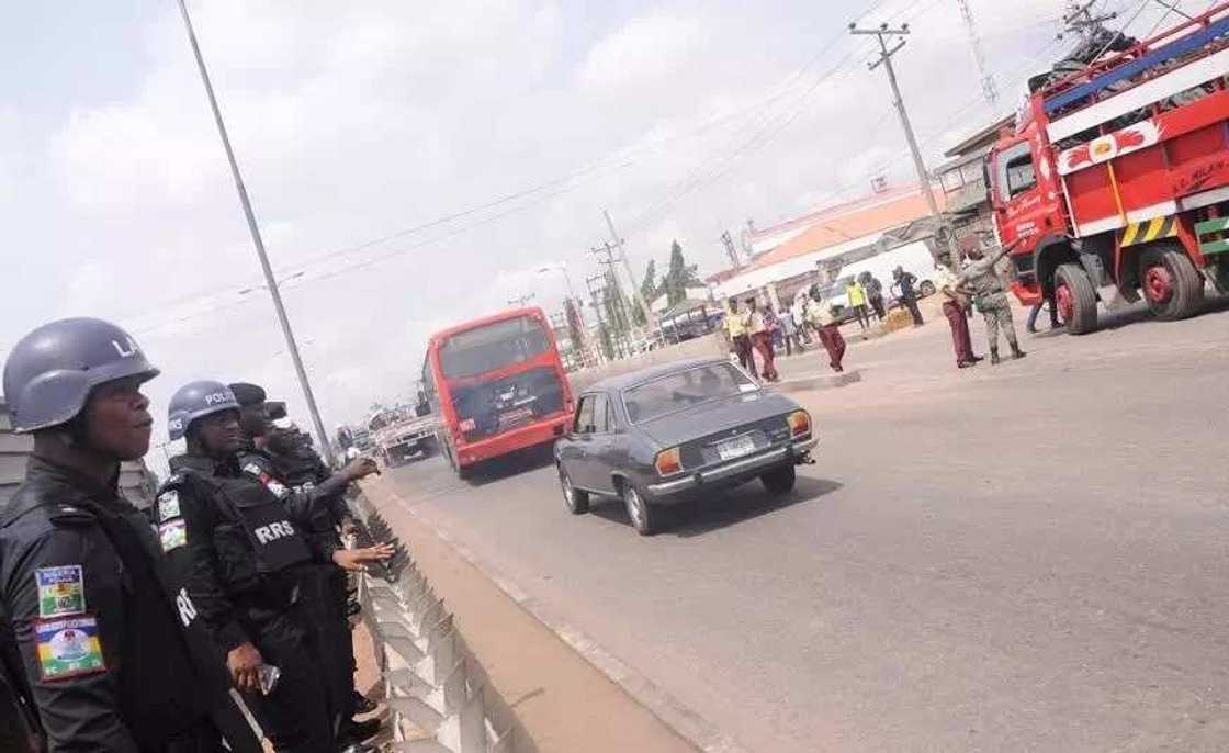 Police maintains law and order at Ojota pedestrian bridge