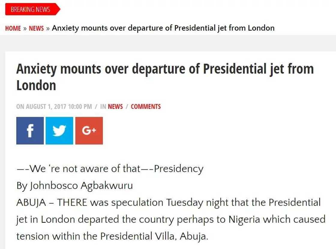 Presidential plane allegedly departs from London