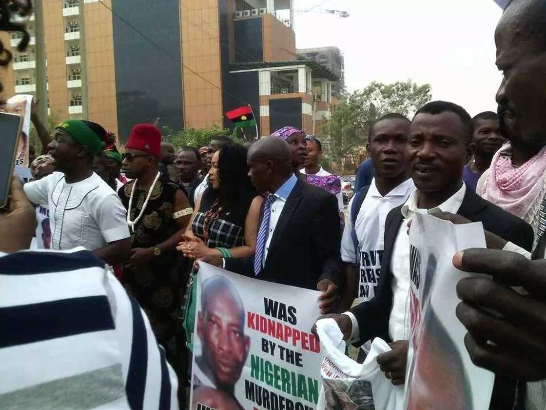 Biafrans stage protest outside court ahead of Kanu's appearance Biafrans stage protest outside court ahead of Kanu's appearance