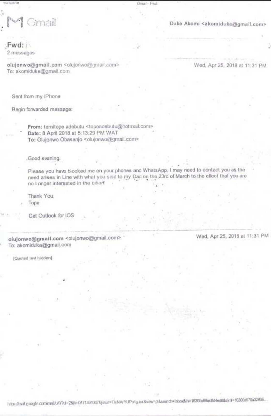 One year after their wedding, Olusegun Obasanjo’s son drags wife to court over domestic violence - Court documents reveal One year after their wedding, Olusegun Obasanjo’s son drags wife to court over domestic violence - Court documents reveal