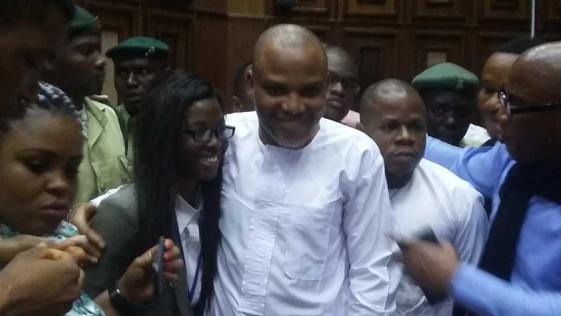 Nnamdi kanu, mother and supporters appear in court today (video) Nnamdi kanu, mother and supporters appear in court today (video)