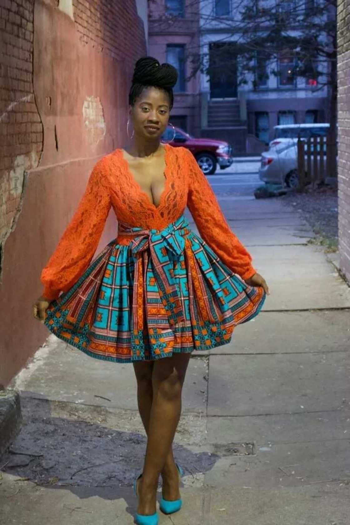 Ankara short flared dress with lace Ankara short flared dress with lace