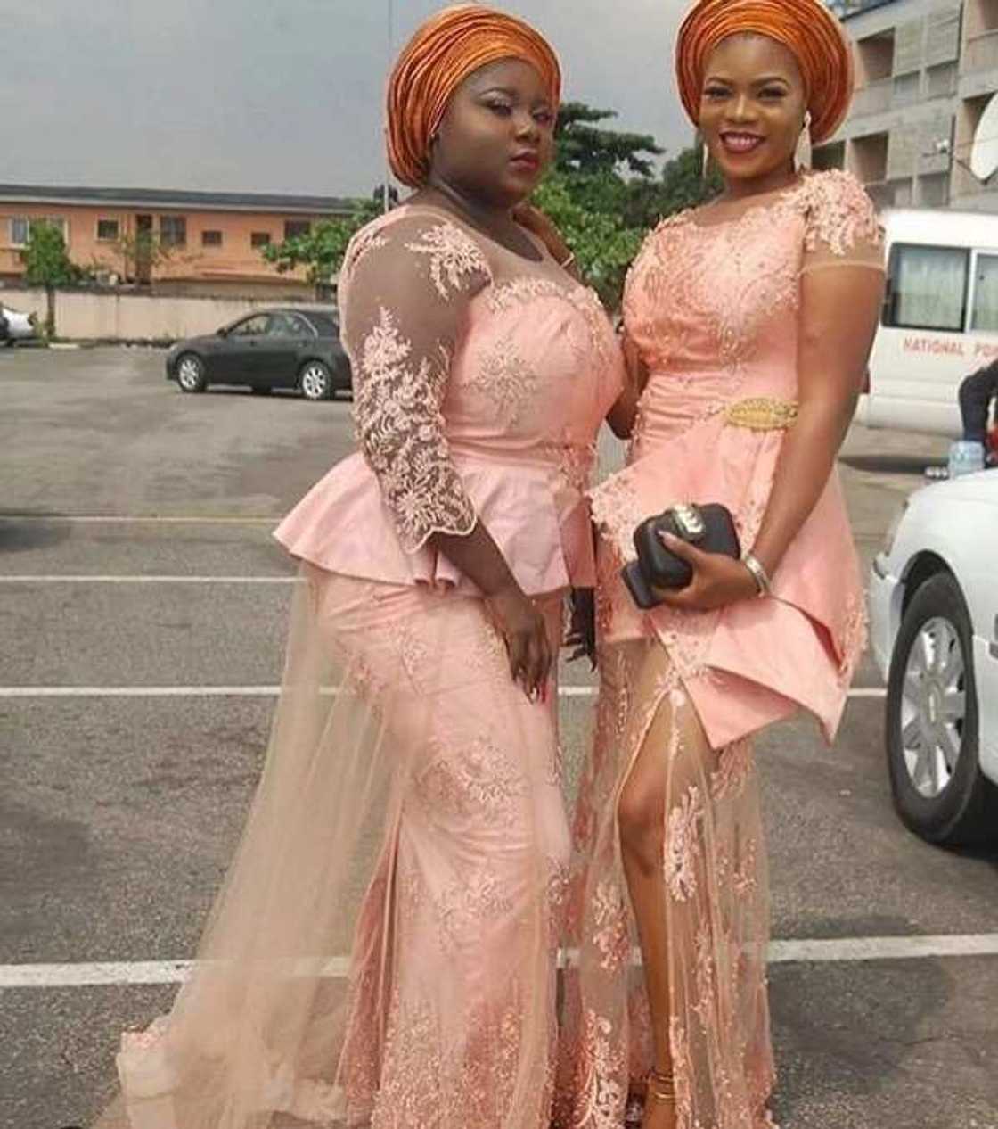 Nigerian peach French lace styles Nigerian peach French lace styles