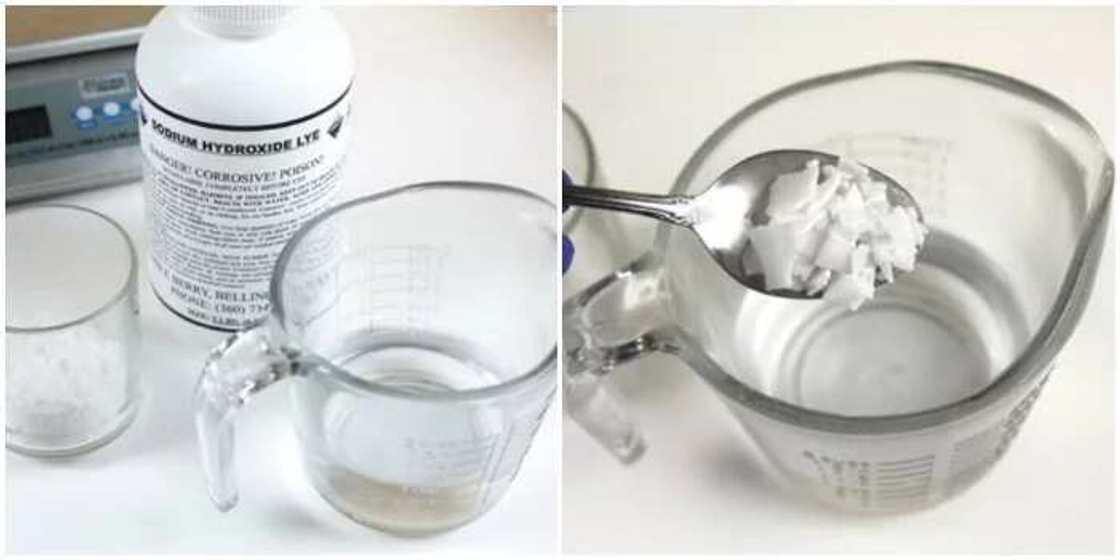 Lye and water to make liquid soap for bathing at home Lye and water to make liquid soap for bathing at home