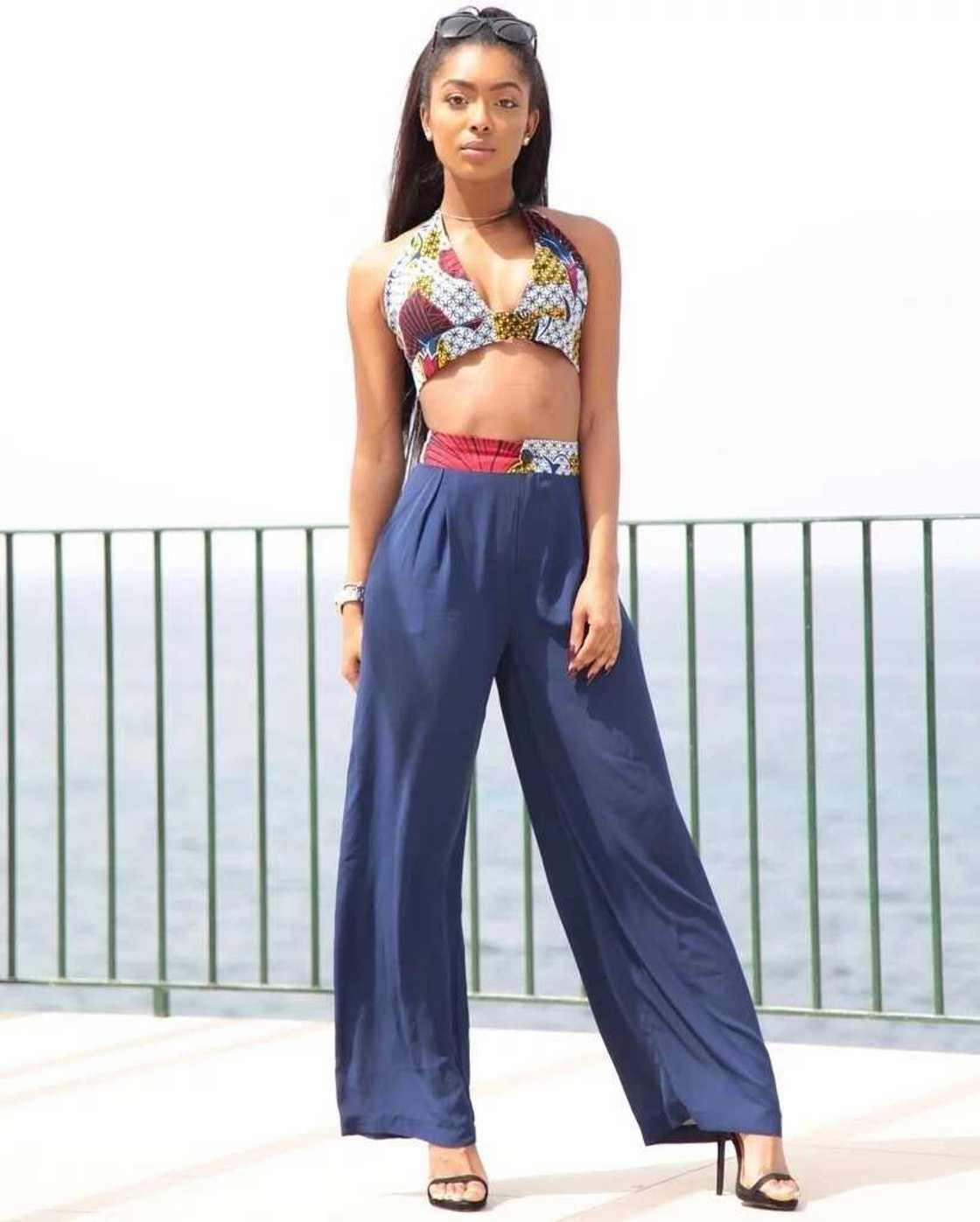 Ankara crop top and plain trousers Ankara crop top and plain trousers
