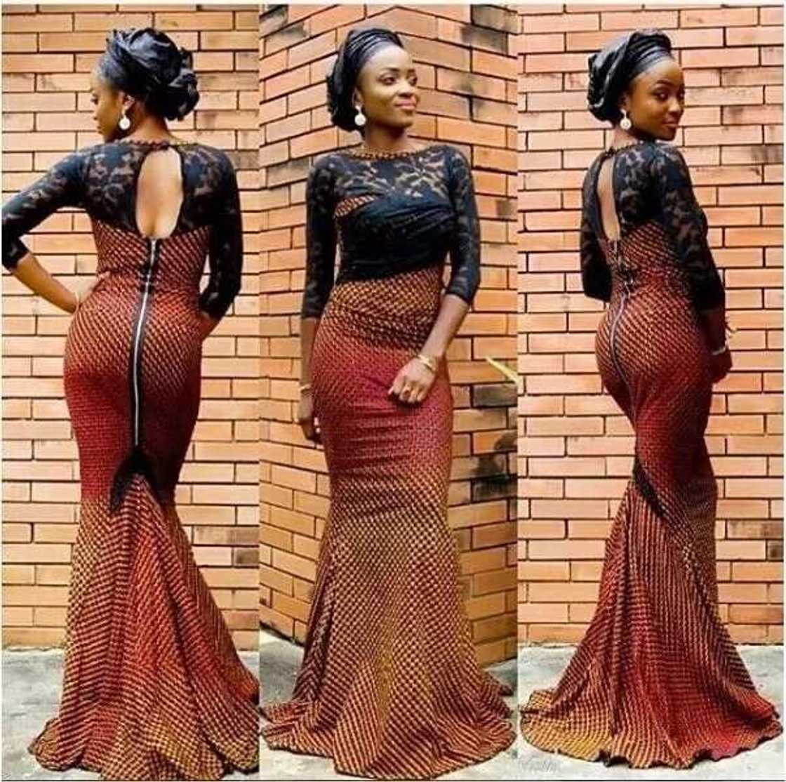 Ankara gown with black lace Ankara gown with black lace