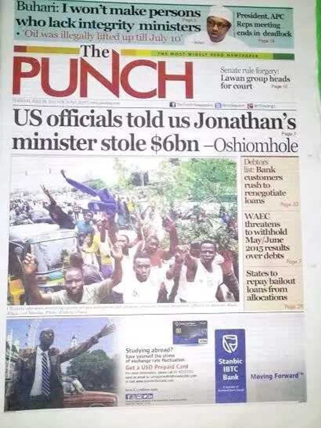 Jonathan’s Ministers Stole Billions Of Dollars – Oshiomhole Jonathan’s Ministers Stole Billions Of Dollars – Oshiomhole