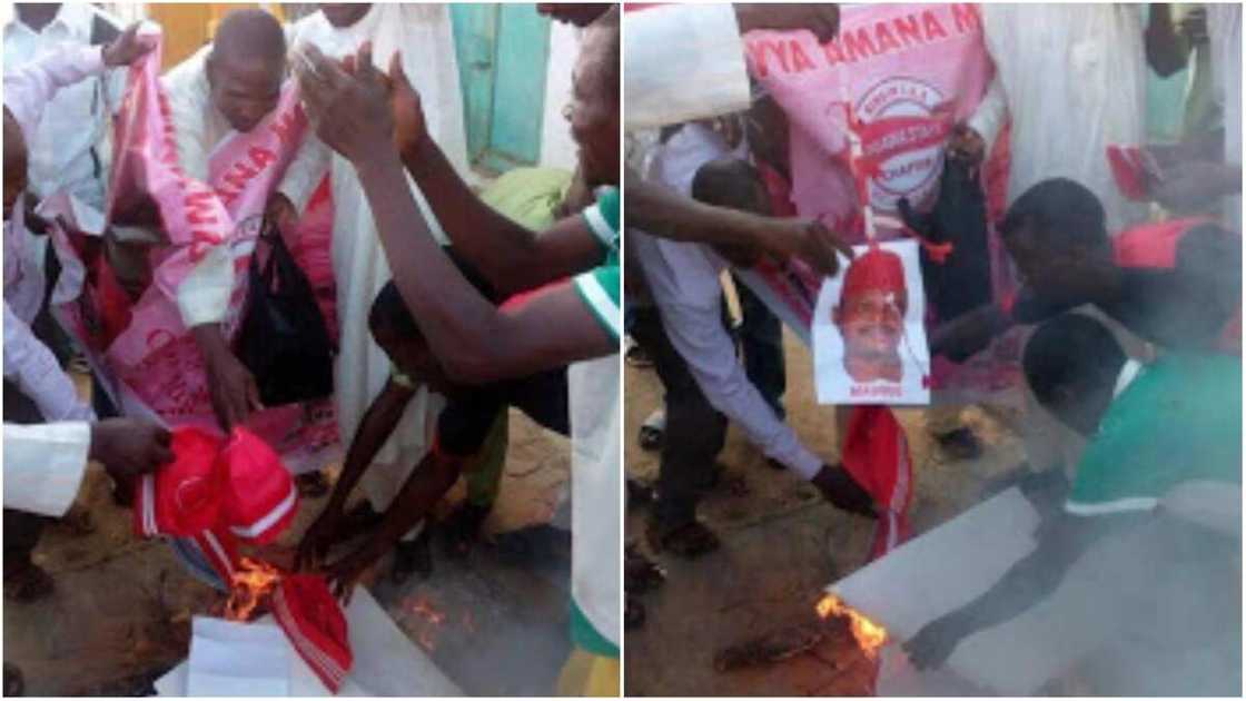 Supporters burning their Kwankwasiyya's caps. Photo source: Suanu's blog Supporters burning their Kwankwasiyya's caps. Photo source: Suanu's blog