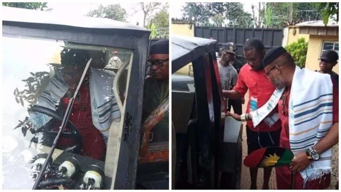 Nnamdi Kanu drives made-in-Nigeria car with local raw materials in Imo state (pics) Nnamdi Kanu drives made-in-Nigeria car with local raw materials in Imo state (pics)