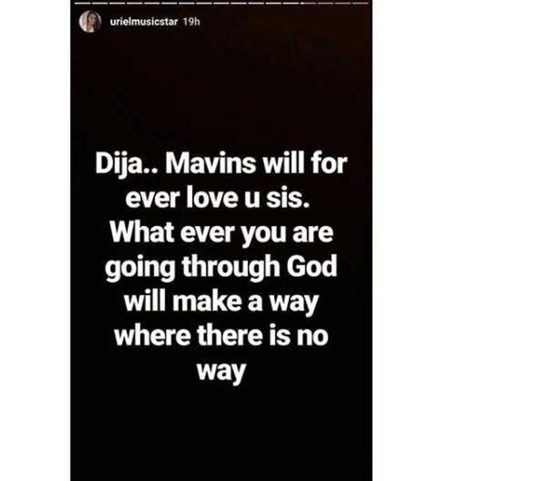 BBNaija’s Uriel shares how God used Mavin singer Dija to lift her up when she was down BBNaija’s Uriel shares how God used Mavin singer Dija to lift her up when she was down