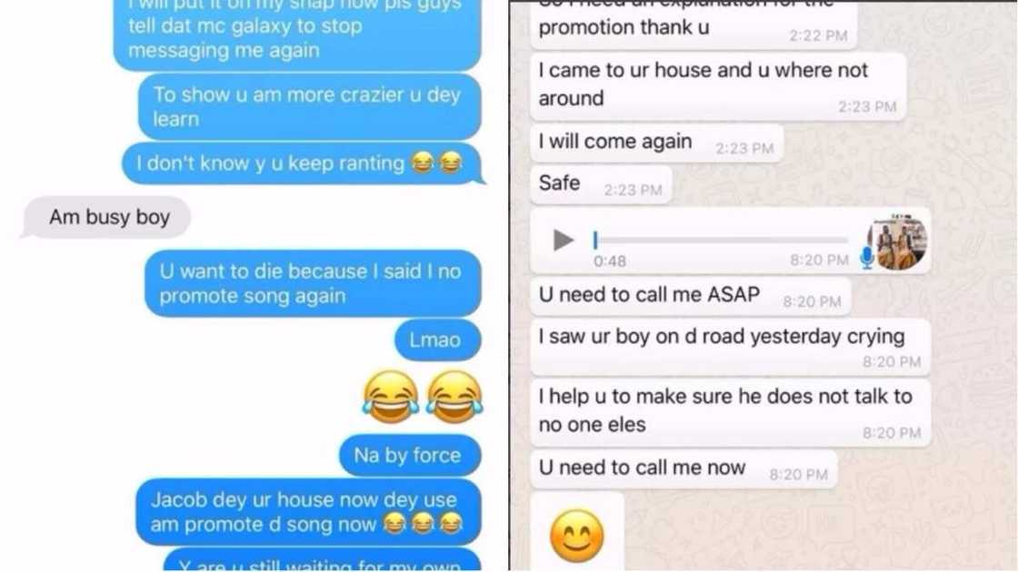 The screenshots of the conversation between Bobrisky and MC Galaxy
Source: Instagram, Bobrisky