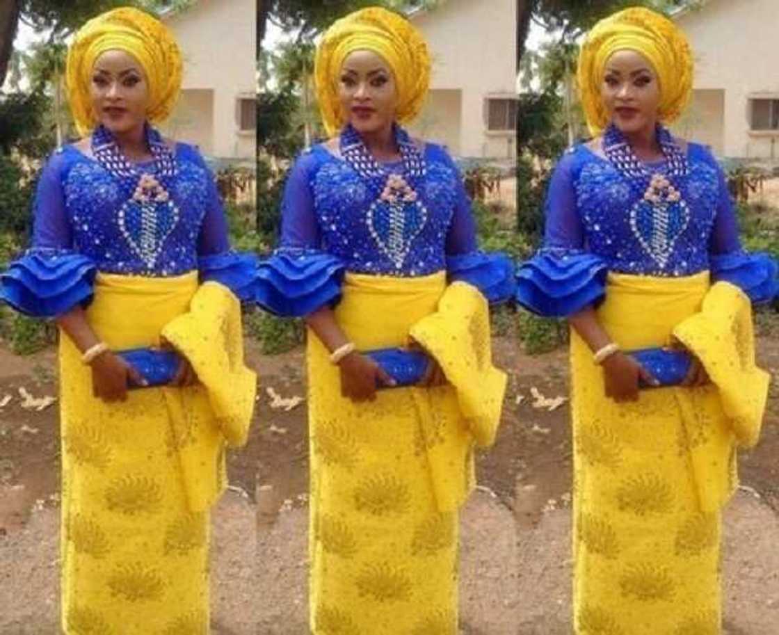 Yellow and blue Aso Ebi