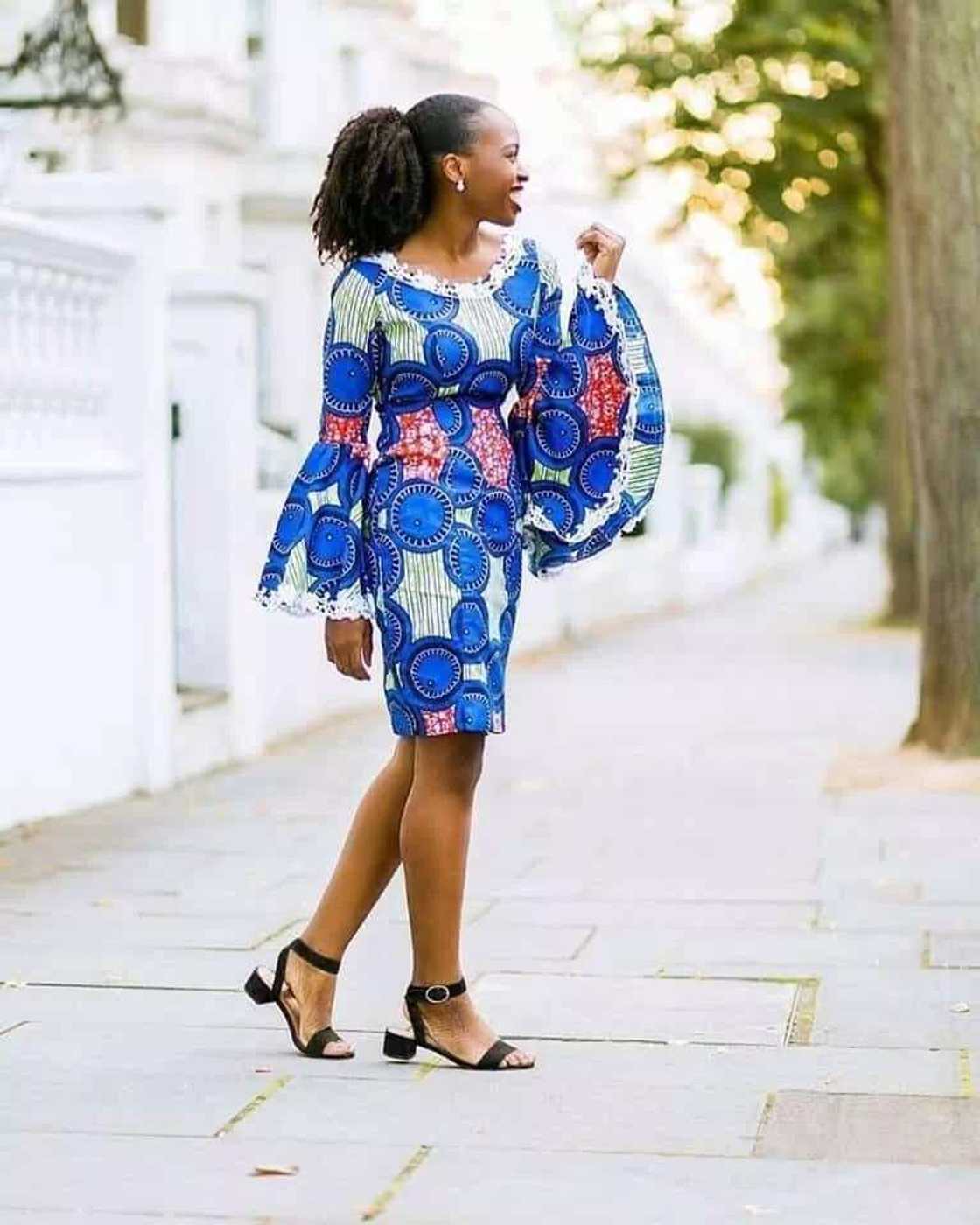 Ankara short dress with thin lace trim Ankara short dress with thin lace trim