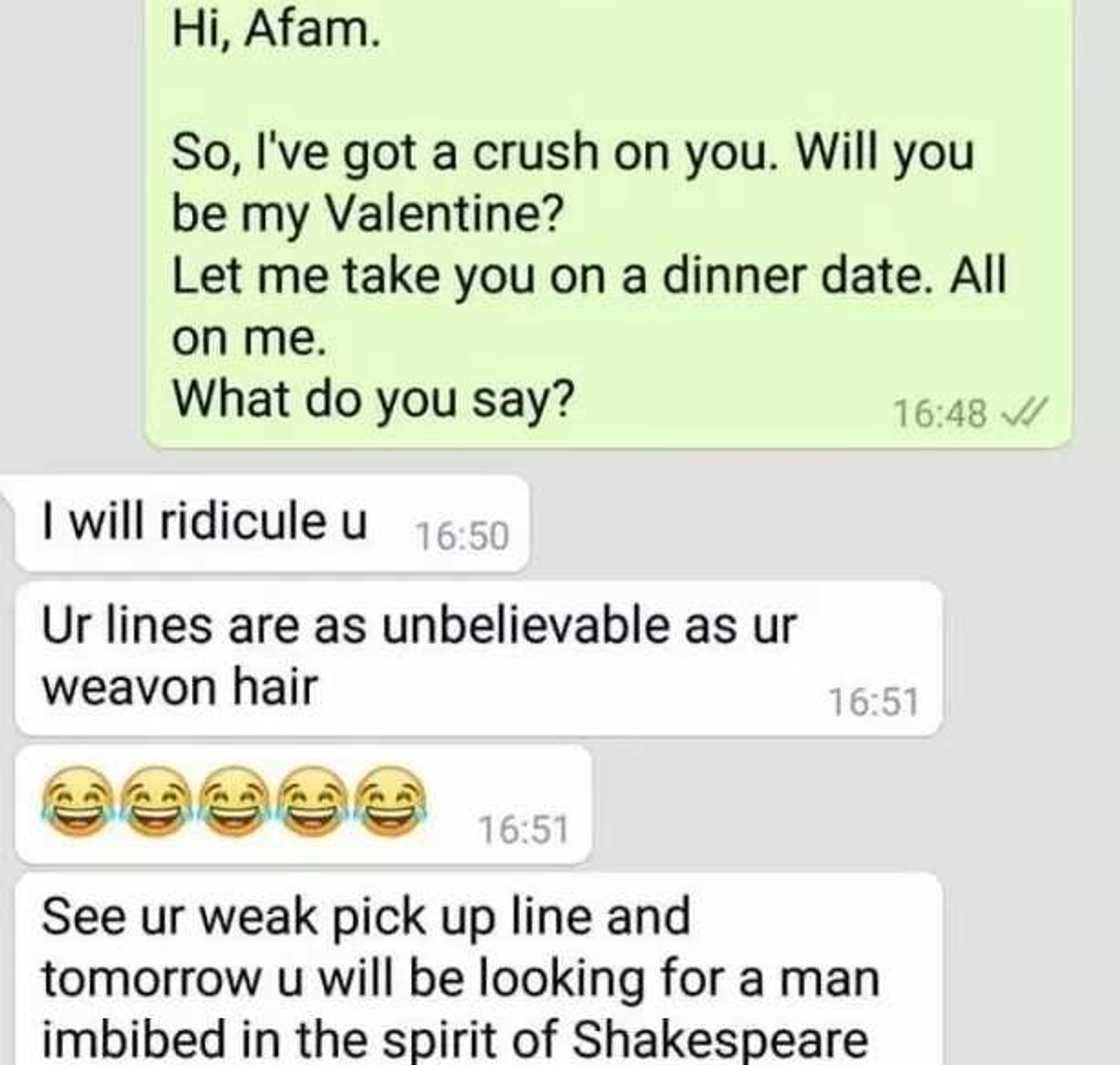 Shooting your shot! Lady gets the most hilarious response ever after asking a guy to be her valentine Shooting your shot! Lady gets the most hilarious response ever after asking a guy to be her valentine