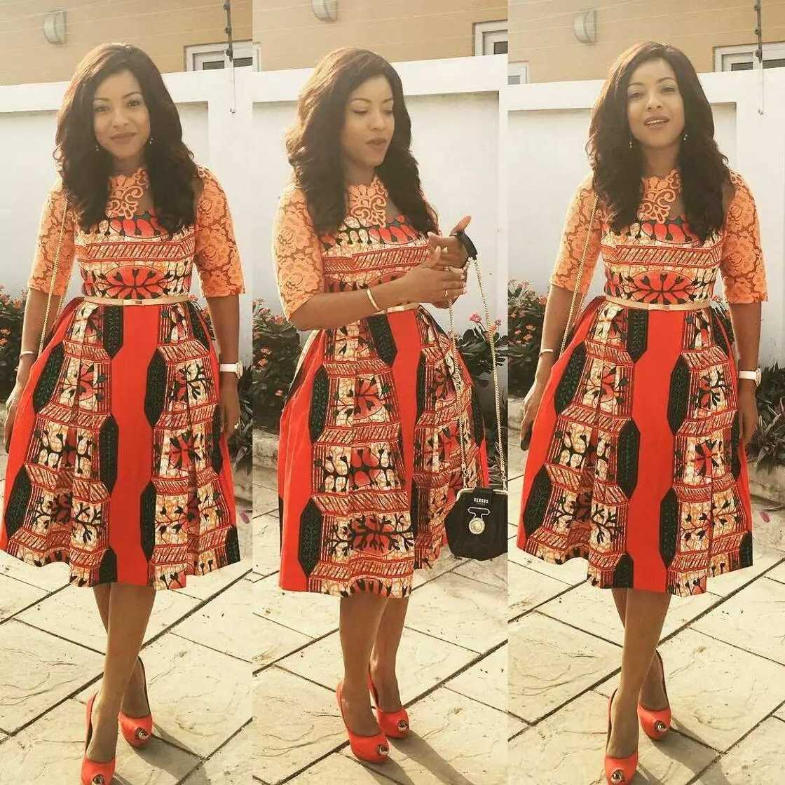 Ankara dress with lace coquettees and sleeves Ankara dress with lace coquettees and sleeves