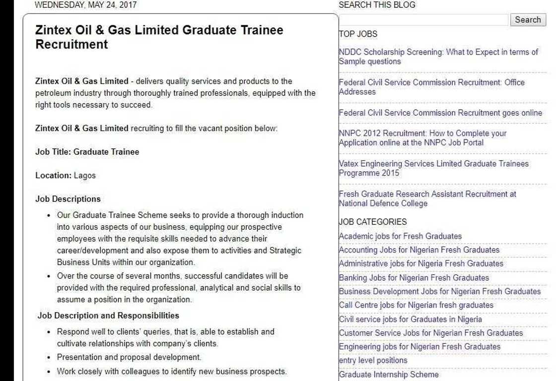 Zintex Oil and Gas graduate trainee recruitment Zintex Oil and Gas graduate trainee recruitment