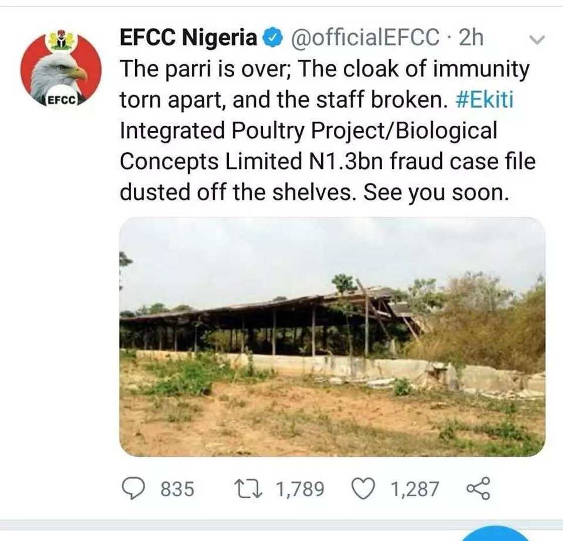 EFCC mocks Fayose after Ekiti election. Photo source: Gimba Kakanda