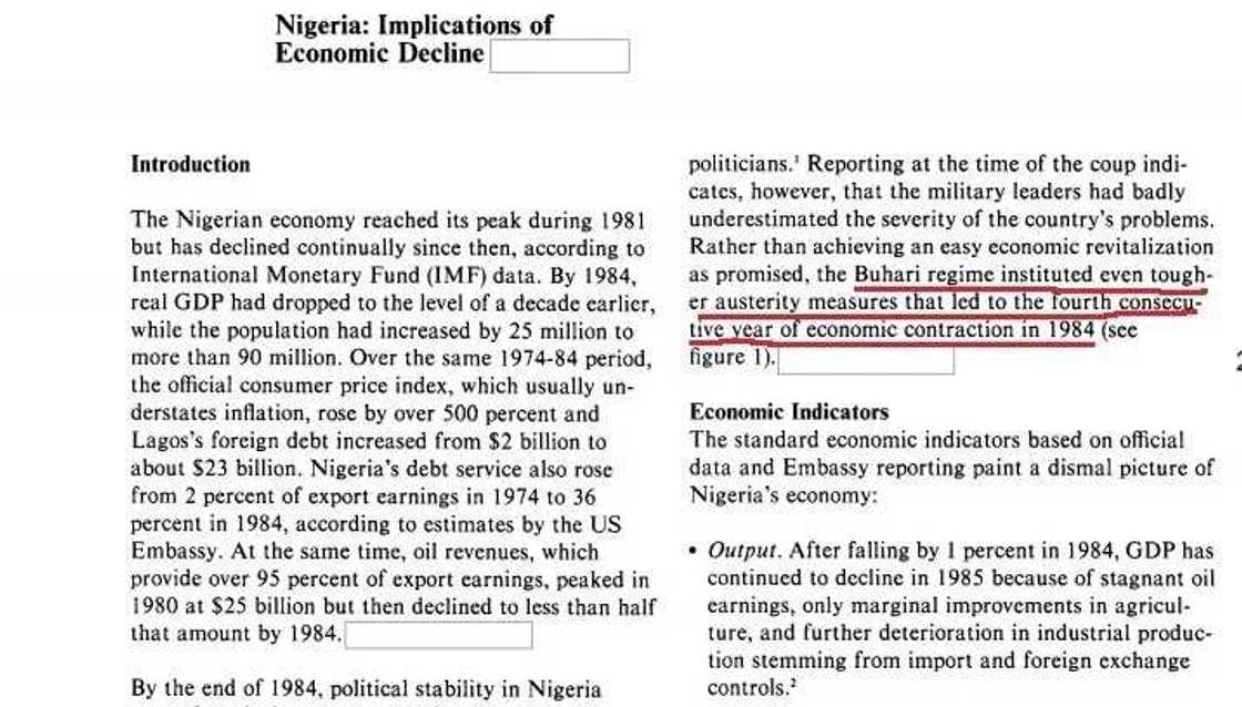 Declassified CIA file reveal severe economic decline when Buhari took power in 1983