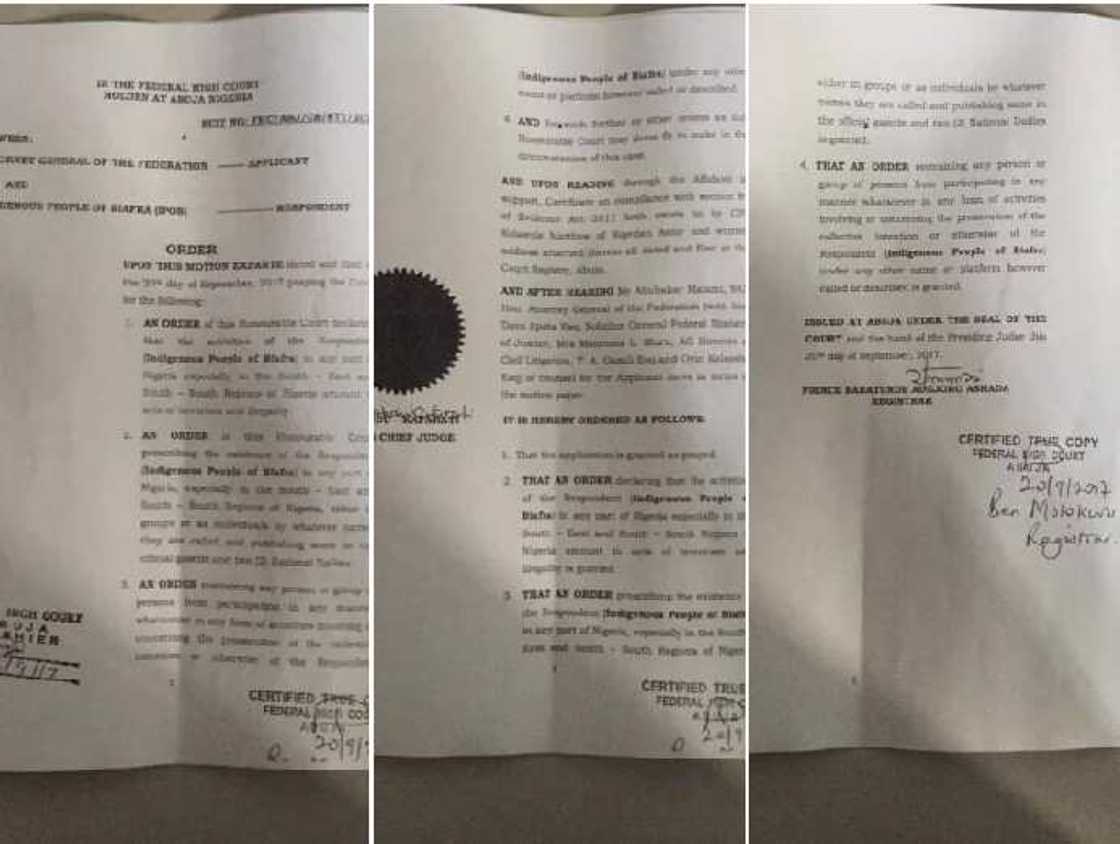 BREAKING: Court declares IPOB terrorist group, proscribes it throughout Nigeria BREAKING: Court declares IPOB terrorist group, proscribes it throughout Nigeria