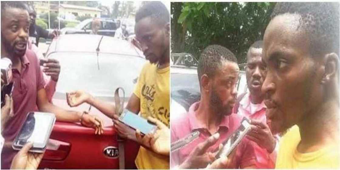 The suspects showed the police the murder weapon during interrogation The suspects showed the police the murder weapon during interrogation