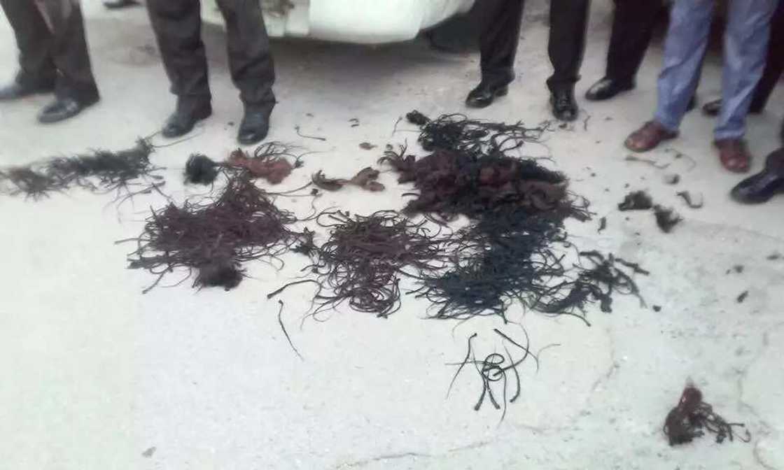 FRSC Sector Commander cutting off female officers' hairs FRSC Sector Commander cutting off female officers' hairs