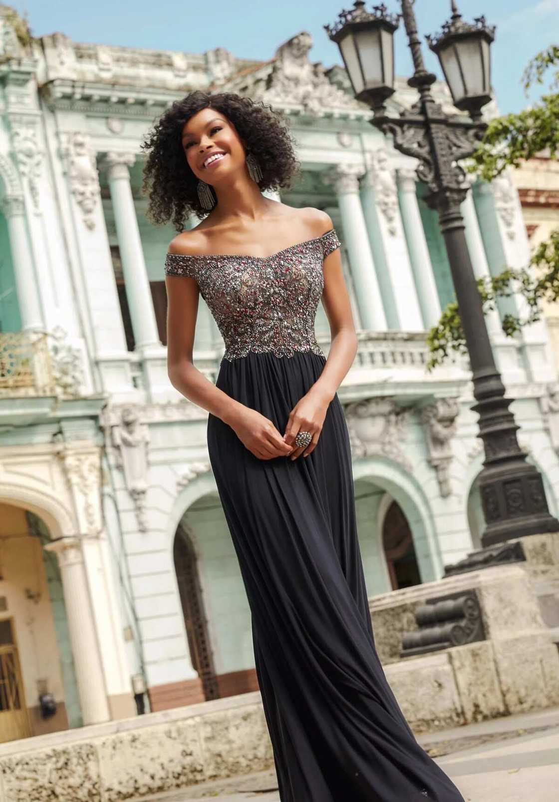 Long festive chiffon gown