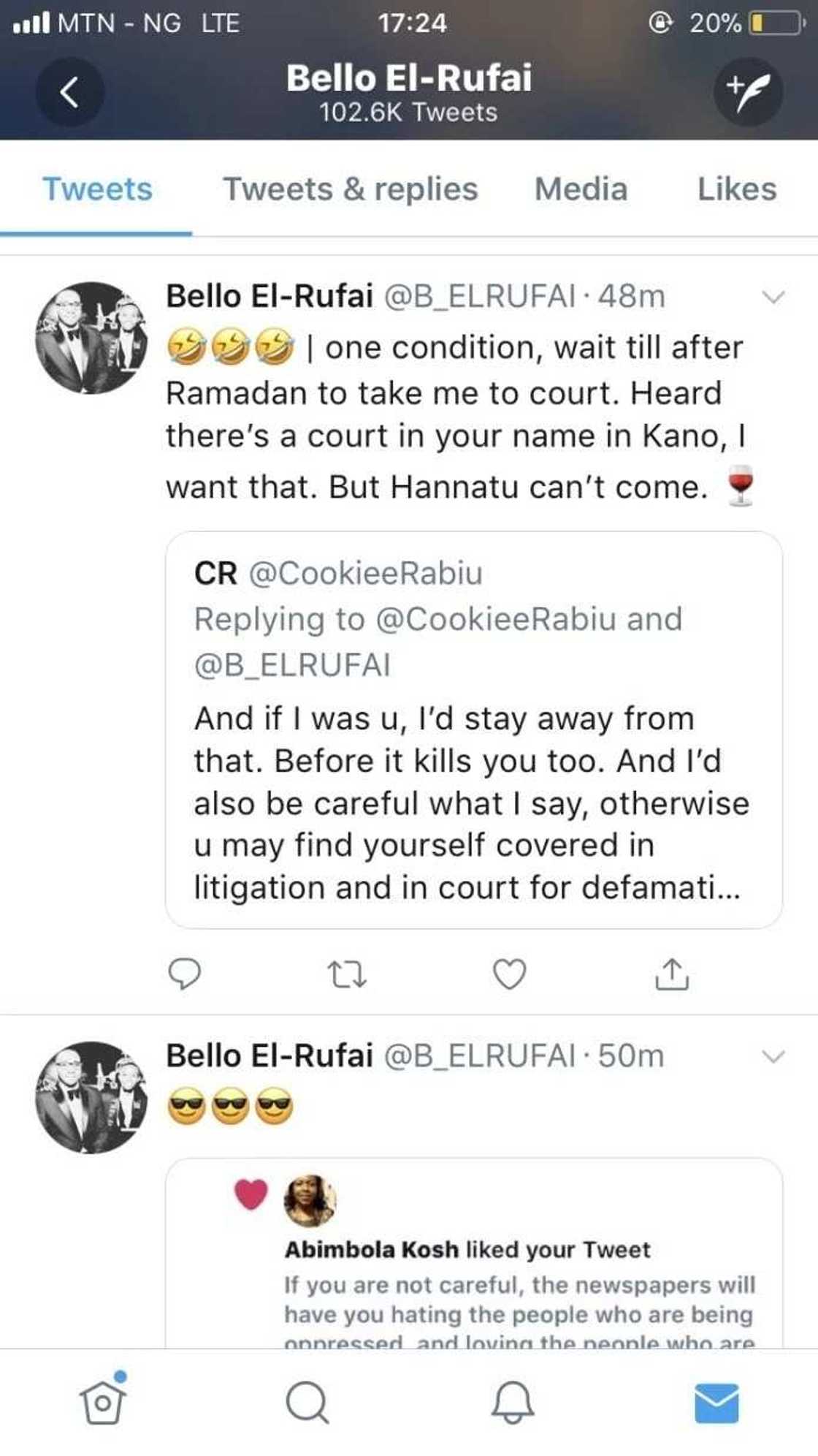 Bari yaro bari yaro: Yaron El-Rufai da jikar Isiyaku sun yi kaca kaca da juna Bari yaro bari yaro: Yaron El-Rufai da jikar Isiyaku sun yi kaca kaca da juna