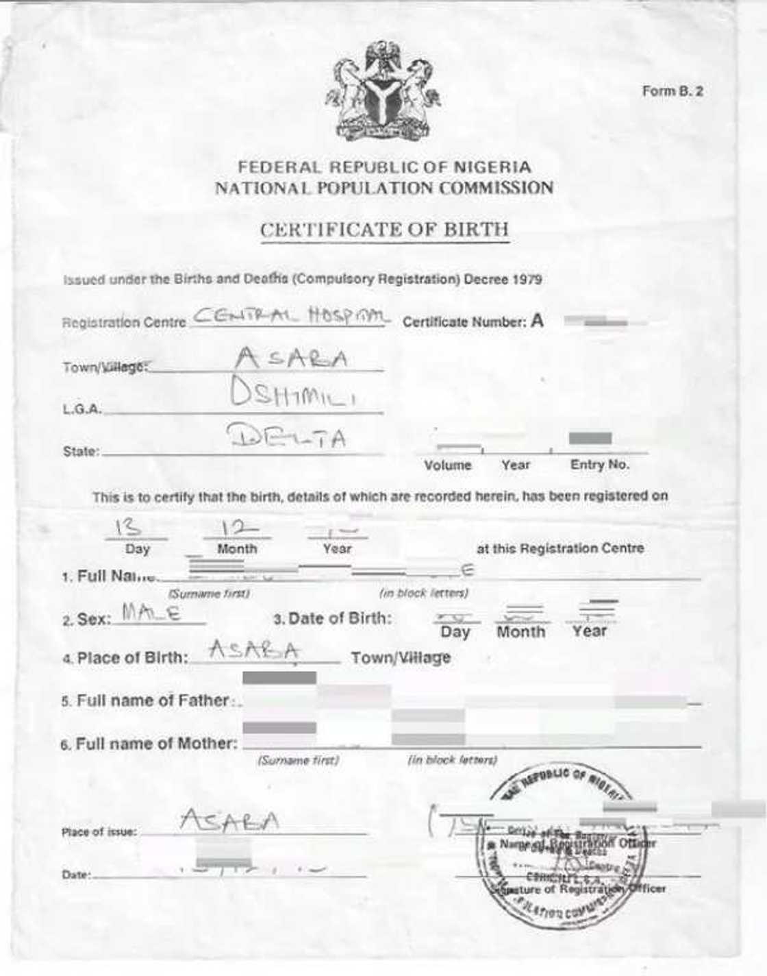 Sample of birth certificate Sample of birth certificate