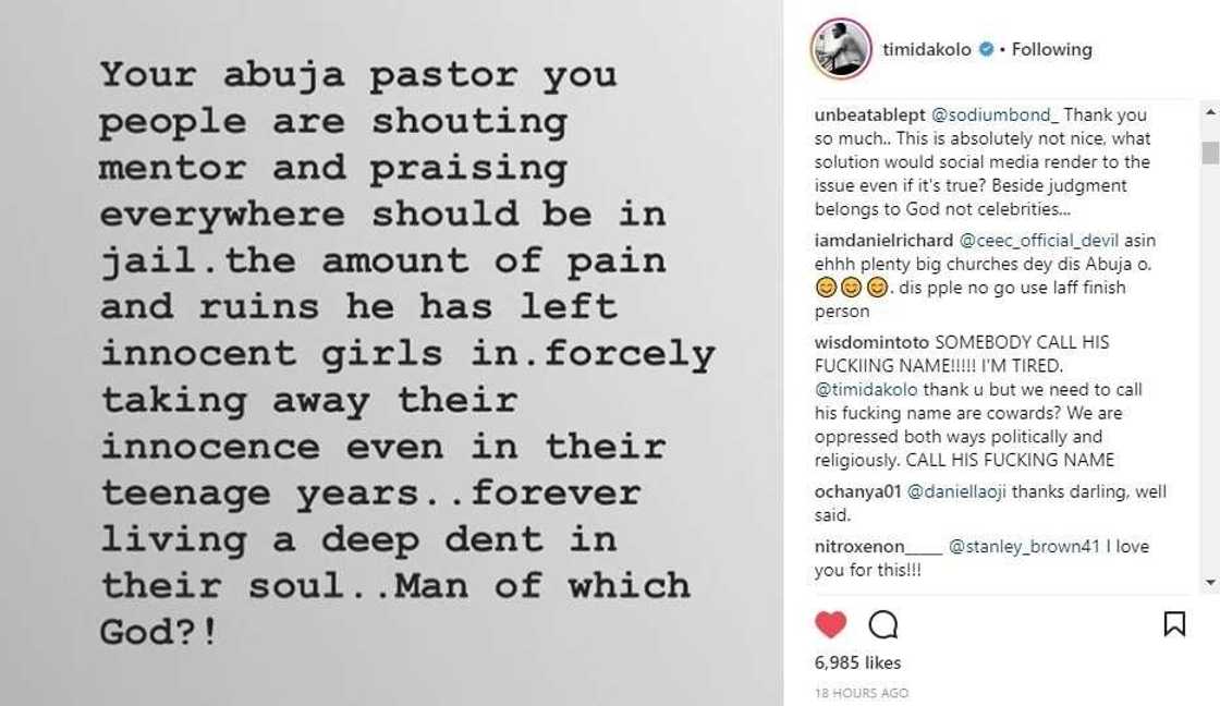 Timi Dakolo shares a story of an Abuja pastor who should be in jail