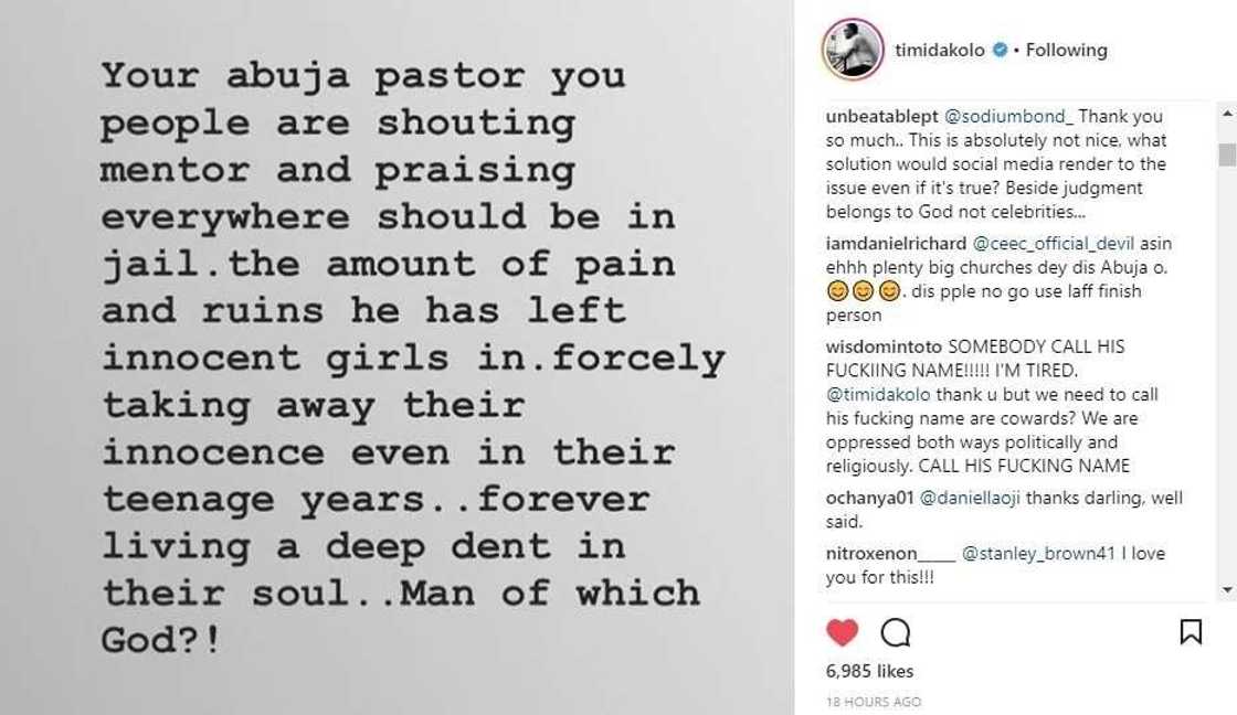 Timi Dakolo shares a story of an Abuja pastor who should be in jail Timi Dakolo shares a story of an Abuja pastor who should be in jail
