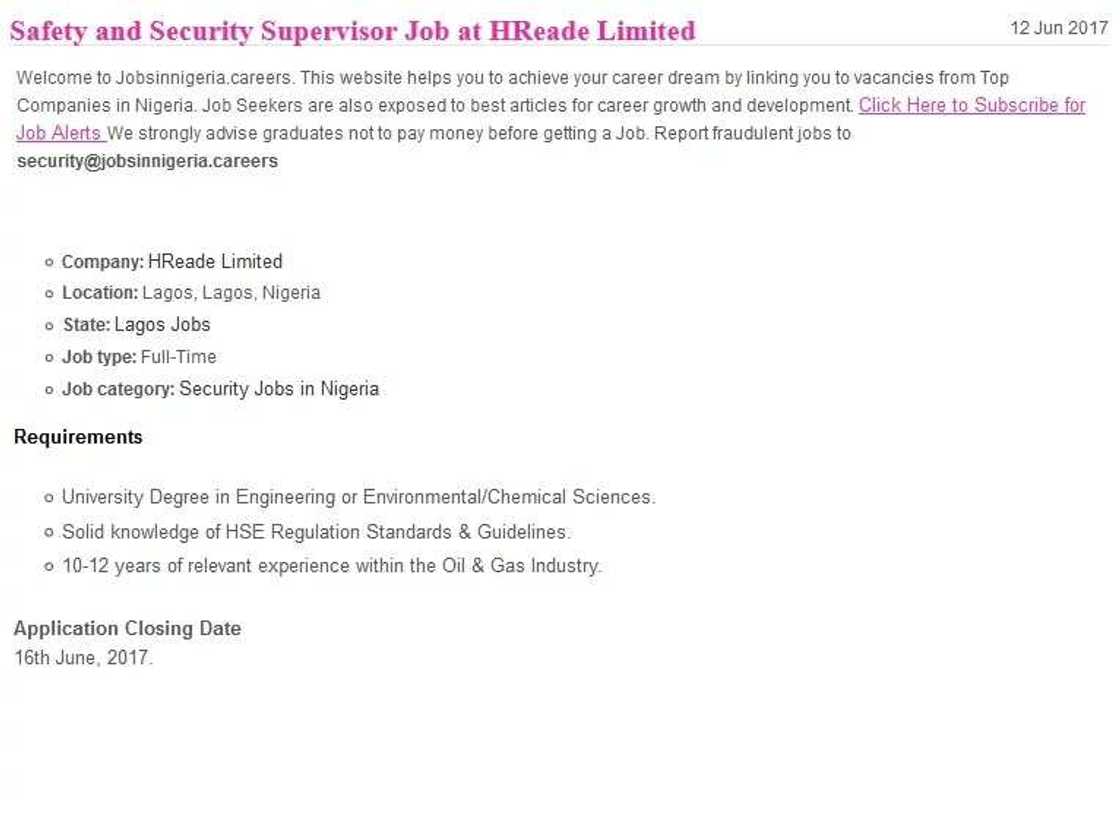 Safety and Security Supervisor Job at the HReade Limited