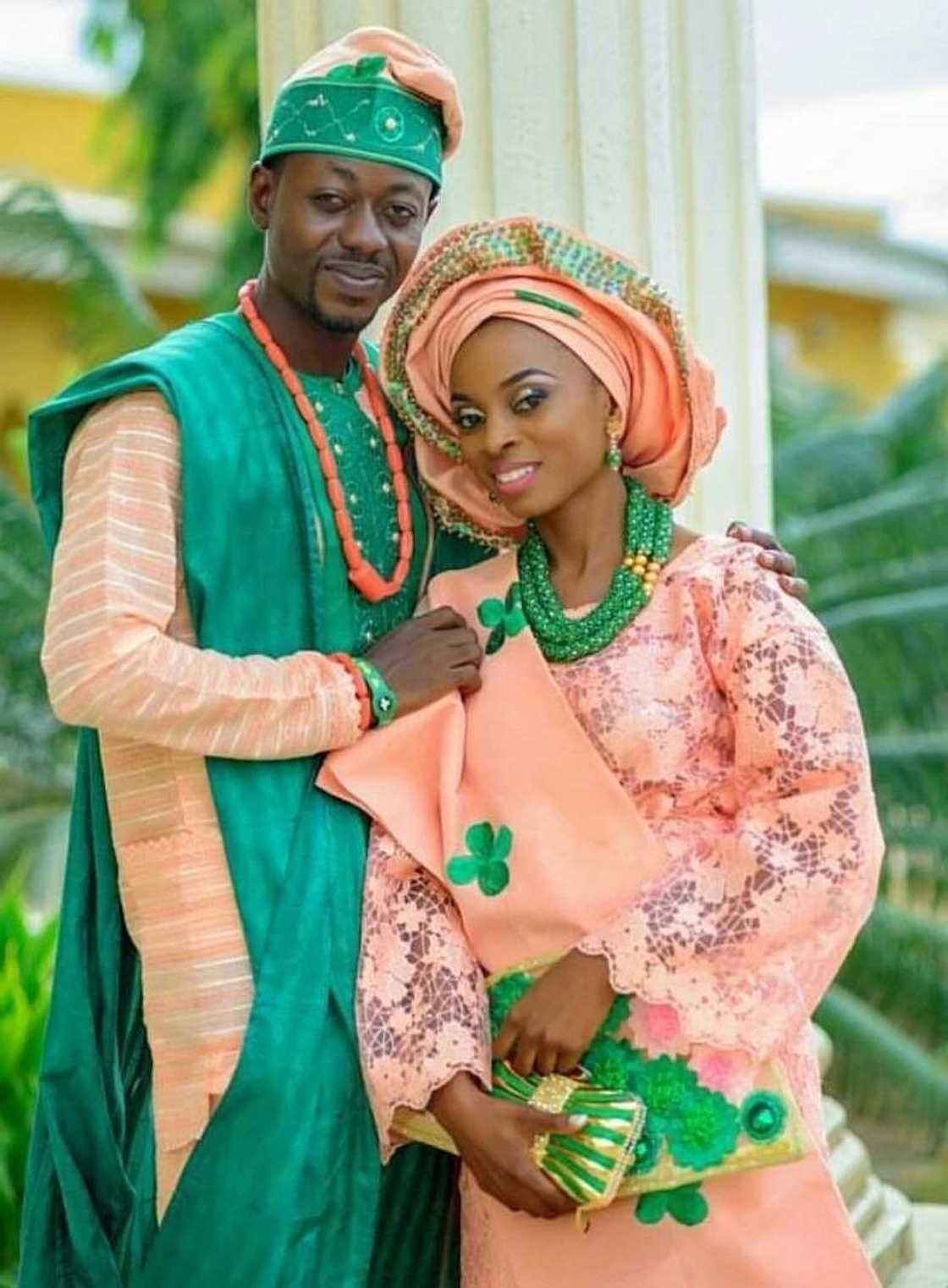 Mint green and peach Aso Ebi 9