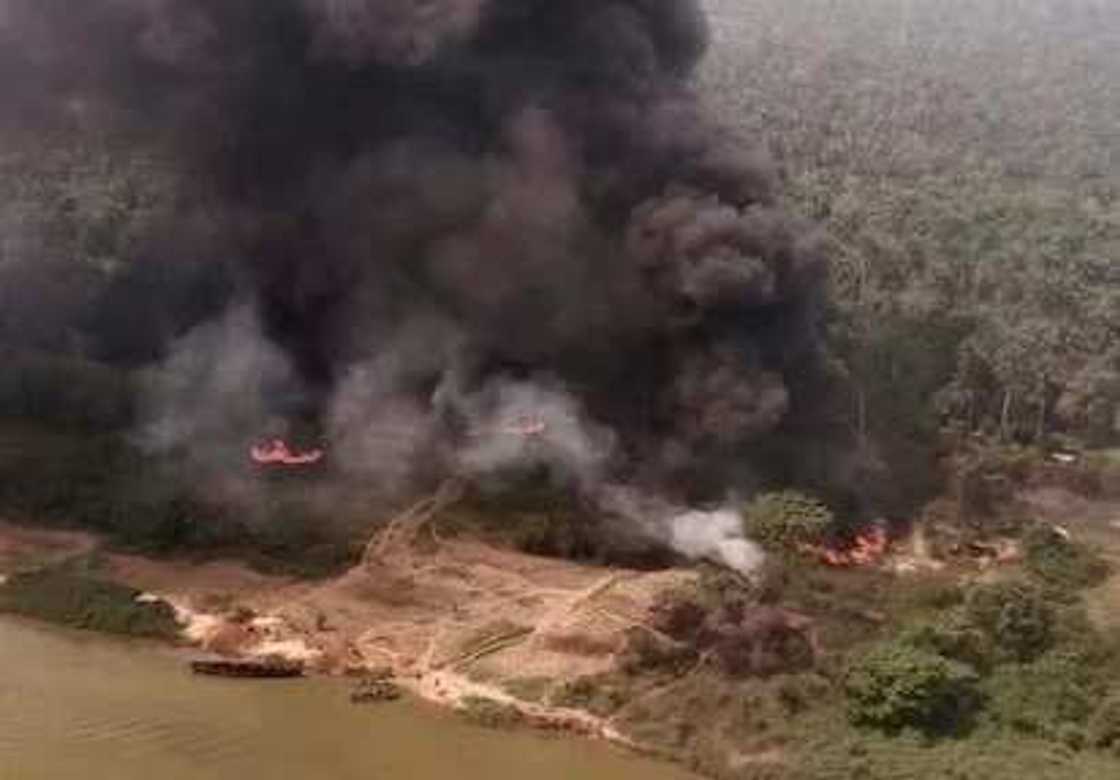 Air Force gunship destroys illegal refineries in the Niger Delta