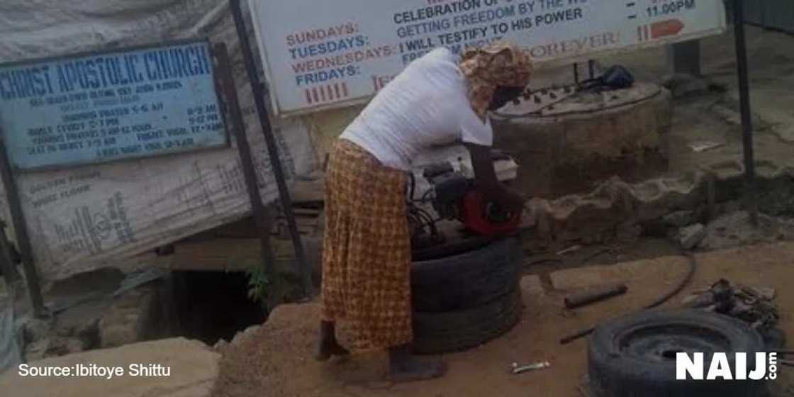Revealed: Bilkis Rafiu, a 35-year-old female vulcanizer in Kwara State Revealed: Bilkis Rafiu, a 35-year-old female vulcanizer in Kwara State