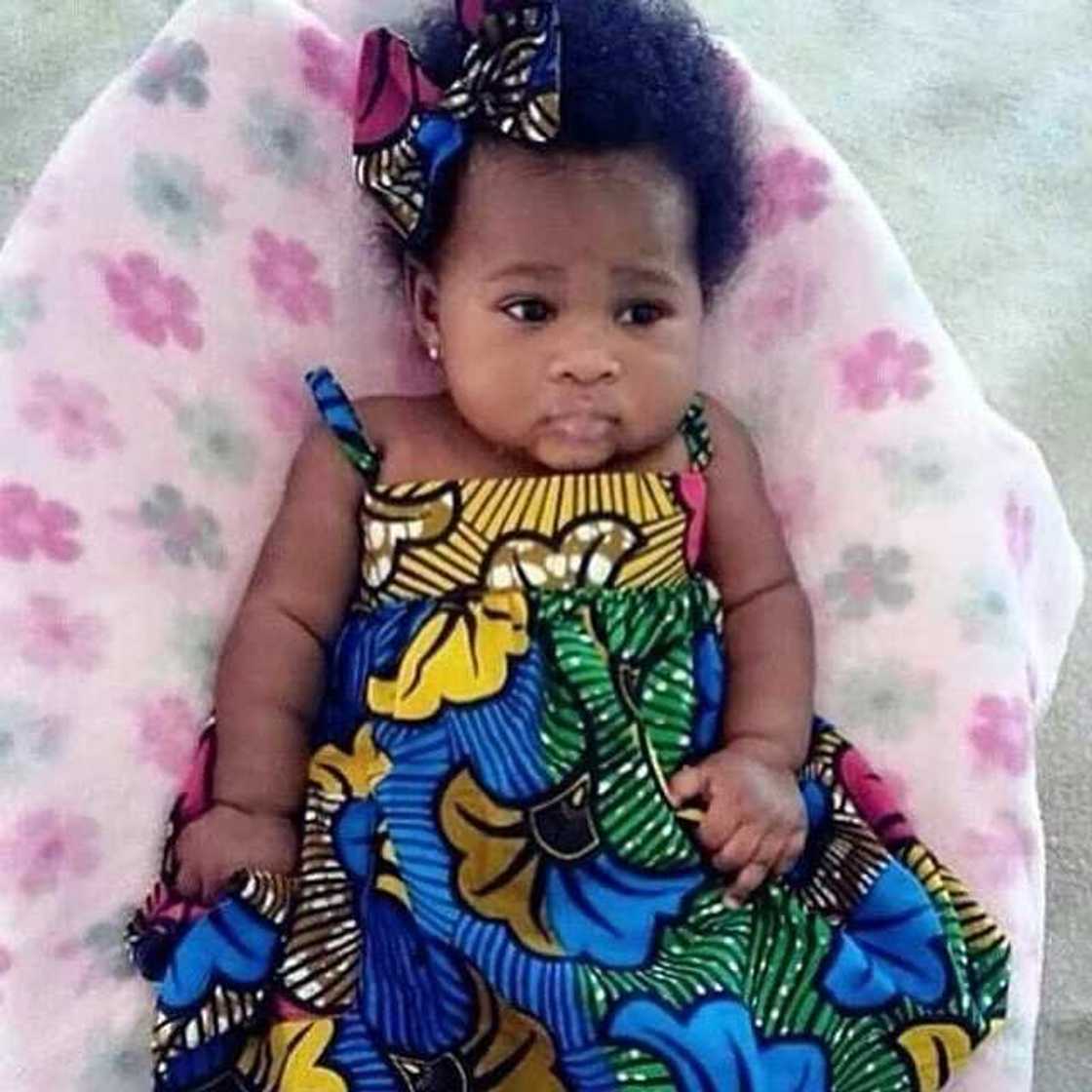 Ankara multi-colored dress with blue pattern for baby girl