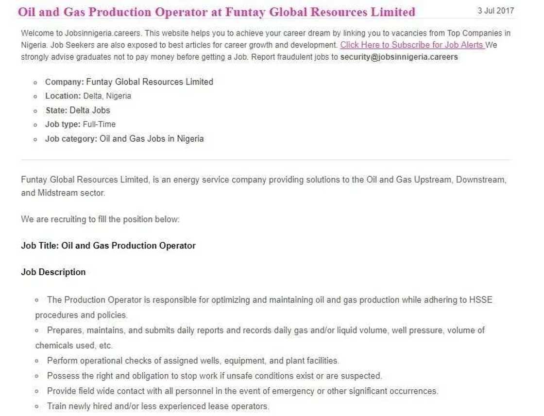 Oil and gas production operator at Funtay Global