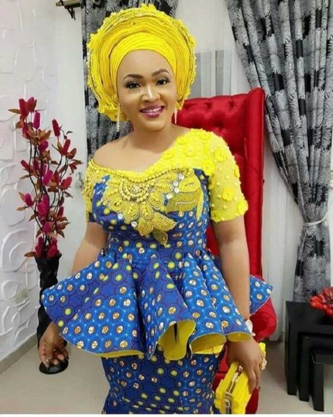 Yellow and blue Aso Ebi